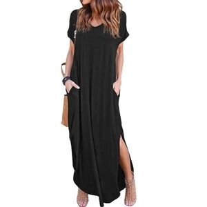 NWT Arolina Amazon Women's Summer Maxi Dress Short Sleeve V Neck with Pockets